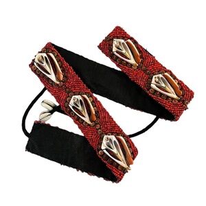 Vintage Coral‎ Shell Beaded Belt Womens Size OS Large Red Black African Mexican